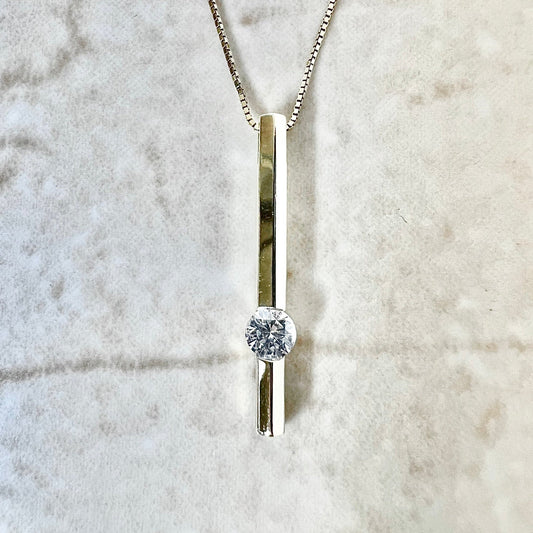 Vintage 14 Karat Yellow Gold 0.20 Carat Round Diamond Solitaire Pendant Necklace - WeilJewelry