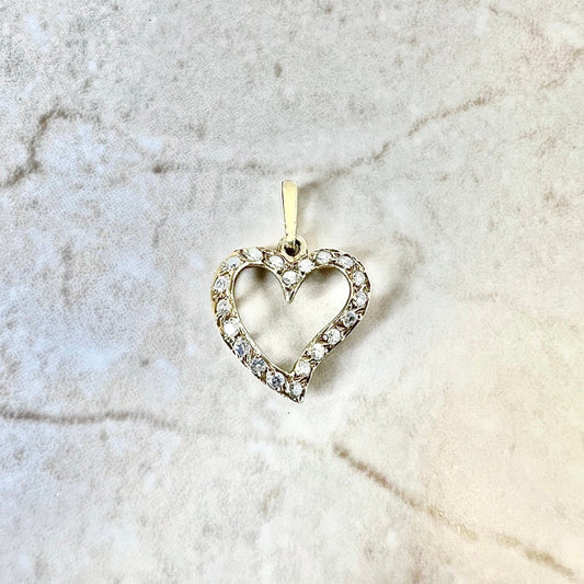 CLEARANCE 40% OFF - Vintage 14 Karat Yellow Gold 0.30 Carat Diamond Heart Pendant - WeilJewelry