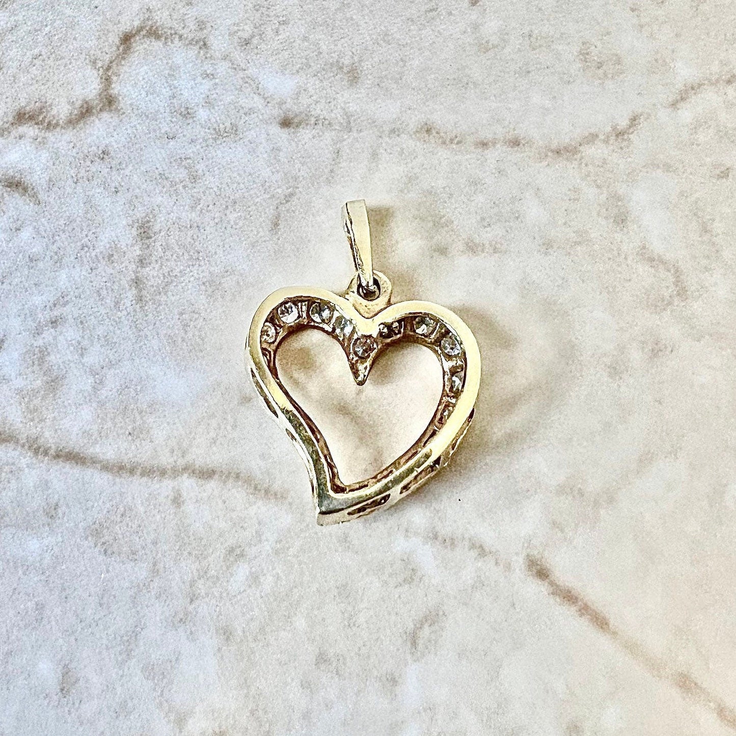 CLEARANCE 40% OFF - Vintage 14 Karat Yellow Gold 0.30 Carat Diamond Heart Pendant - WeilJewelry