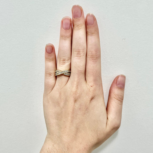 Vintage 14 Karat Yellow Gold 0.40 Carat Diamond Crossover Band Ring - WeilJewelry