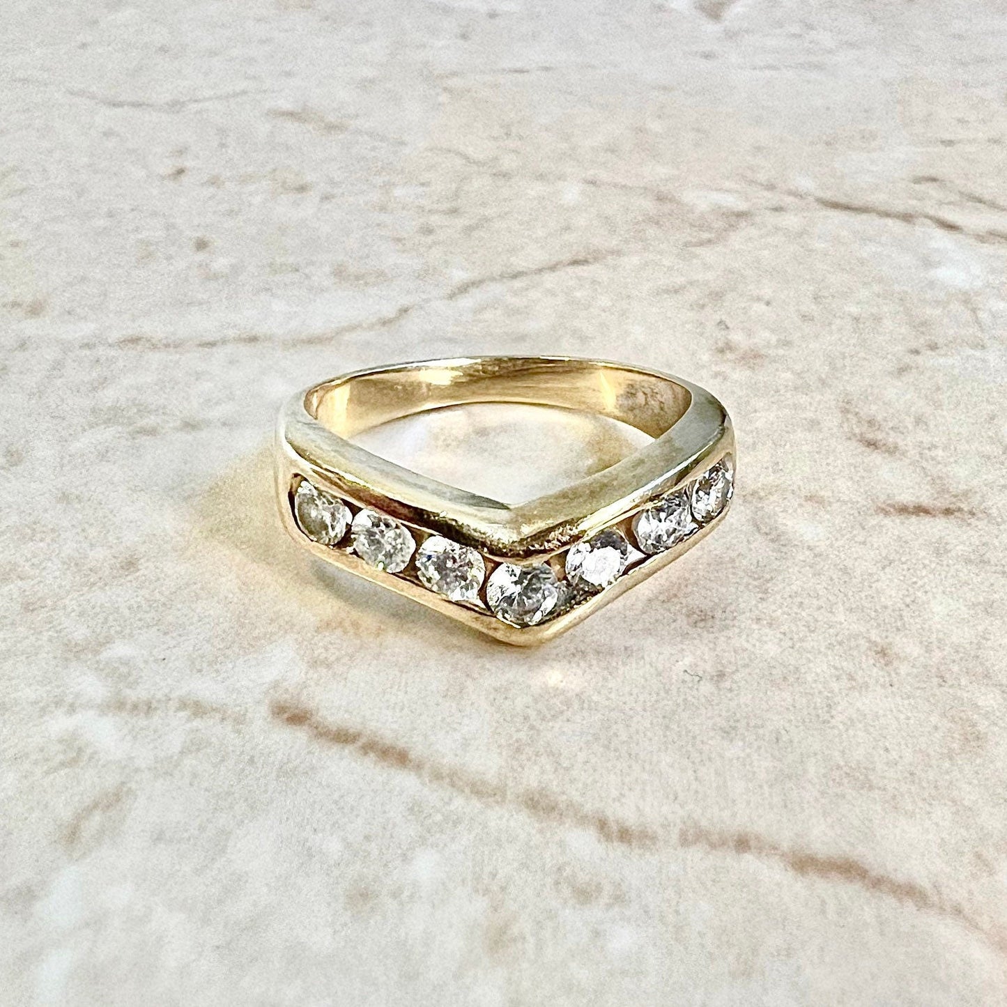 Vintage 14 Karat Yellow Gold 0.55 Carat Diamond Chevron Band Ring - WeilJewelry
