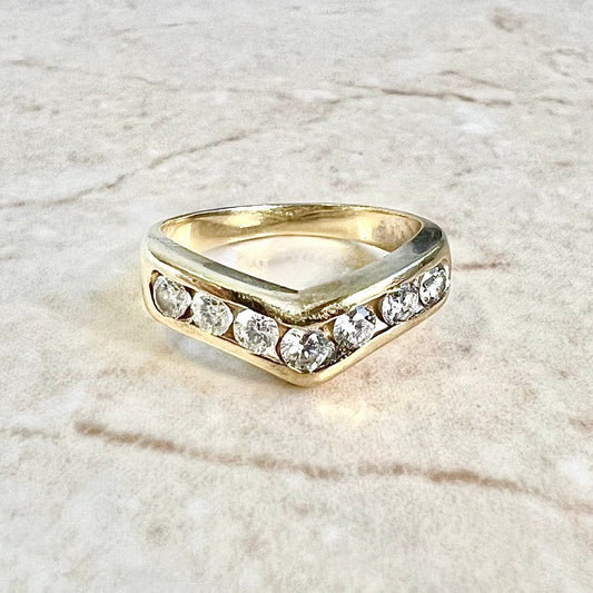Vintage 14 Karat Yellow Gold 0.55 Carat Diamond Chevron Band Ring - WeilJewelry