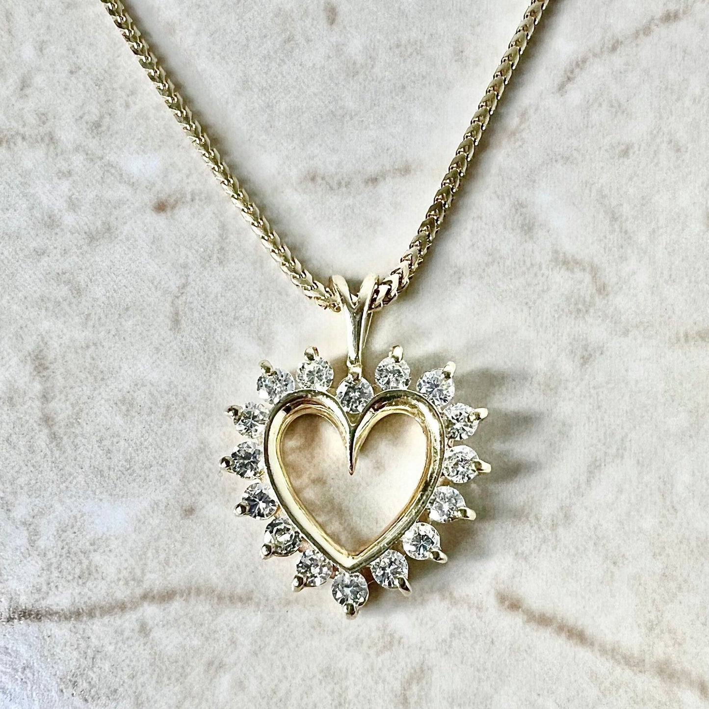 Vintage 14 Karat Yellow Gold 0.75 Carat Diamond Heart Pendant Necklace - WeilJewelry