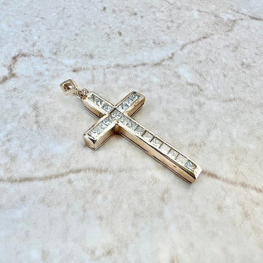 Vintage 14 Karat Yellow Gold 0.75 Carat Princess Cut Diamond Cross Pendant - WeilJewelry