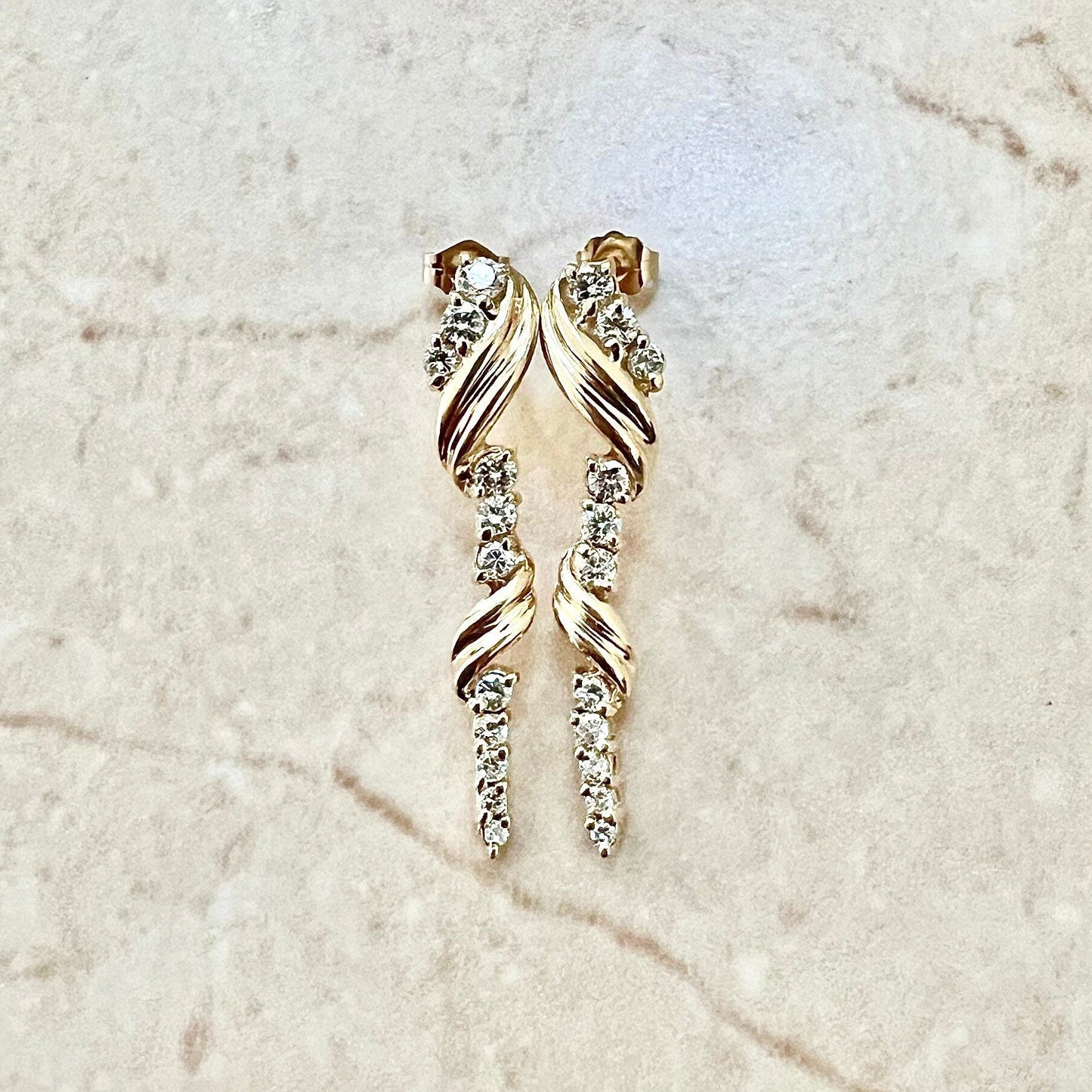 CLEARANCE 40% OFF - Vintage 14 Karat Yellow Gold 1 Carat Diamond Drop Earrings - WeilJewelry