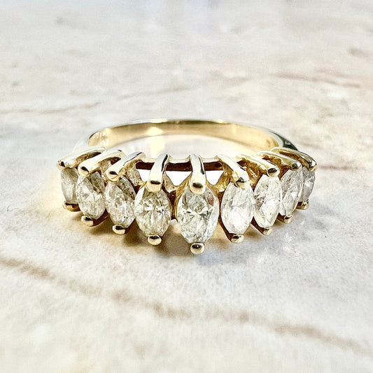 Vintage 14 Karat Yellow Gold 1 Carat Marquise Diamond Band Ring - WeilJewelry