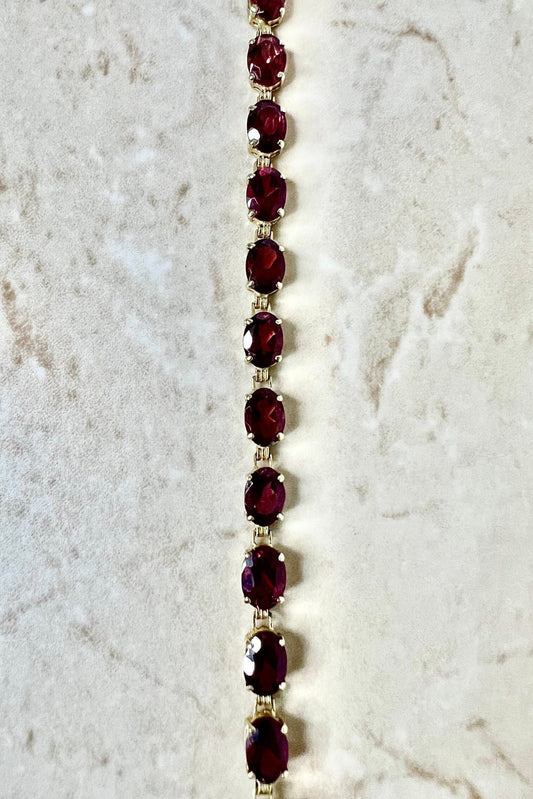Vintage 14 Karat Yellow Gold 15.50 Carats Oval Garnet Tennis Bracelet - WeilJewelry