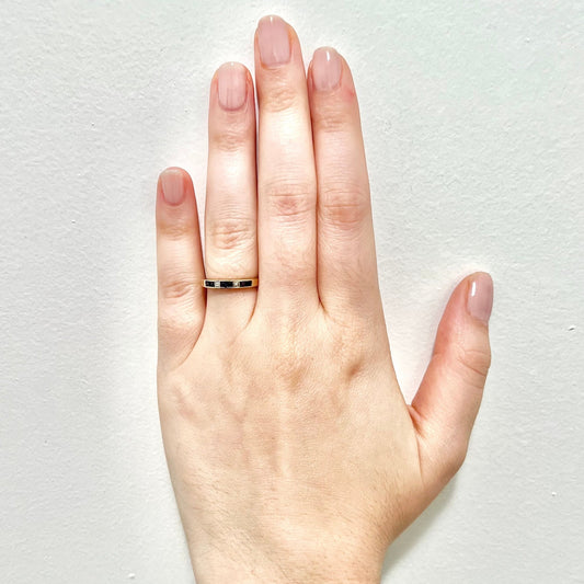 Vintage 14 Karat Yellow Gold Blue Sapphire & Diamond Band Ring - WeilJewelry