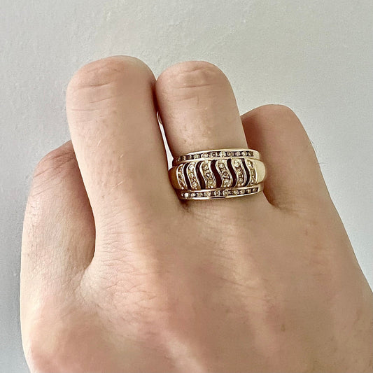 Vintage 14 Karat Yellow Gold Champagne Diamond Band Ring - WeilJewelry