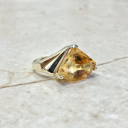 Vintage 14K Citrine Cocktail Ring in Yellow Gold - Statement Ring - Citrine Ring - November Birthstone - Birthday Gift For Her - Size 7.75