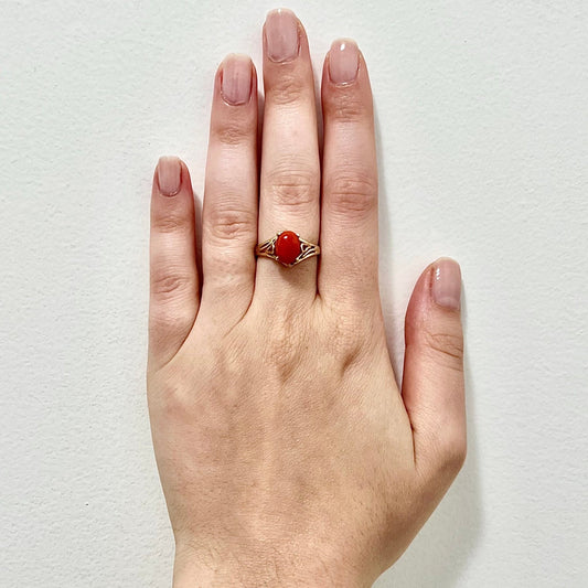 Vintage 14 Karat Yellow Gold Coral Solitaire Ring - WeilJewelry