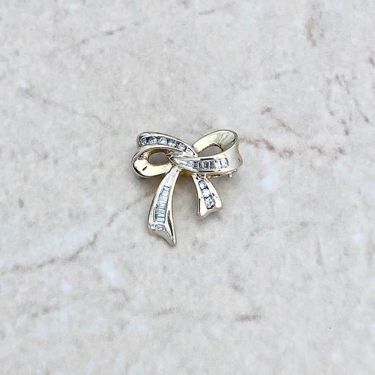 Vintage 14 Karat Yellow Gold Diamond Bow Pendant/Brooch - WeilJewelry