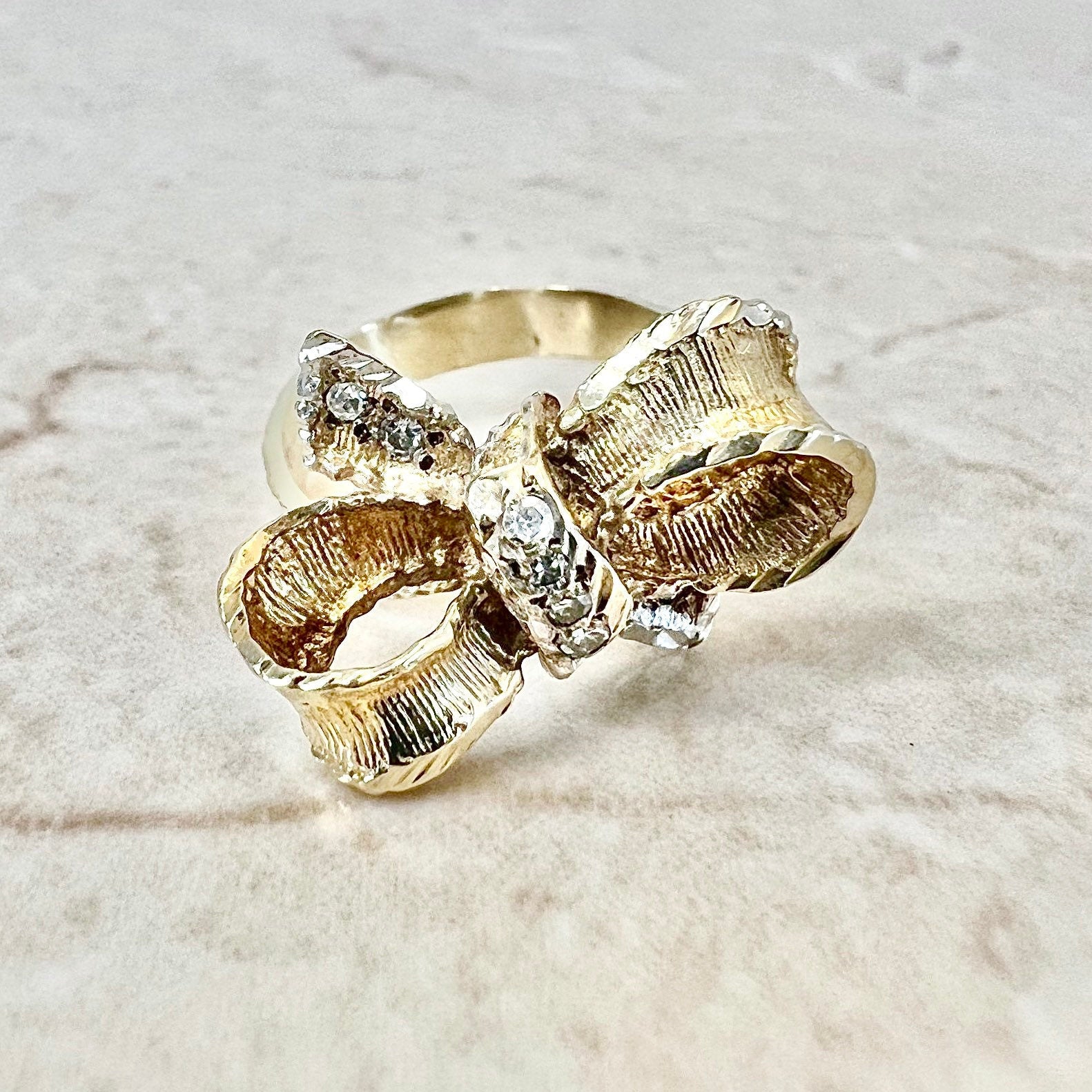 Yellow gold diamond bow ring Clearance