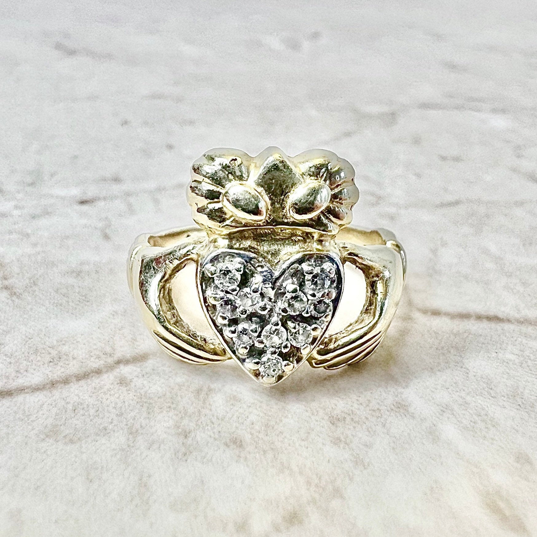 14k diamond claddagh ring Clearance