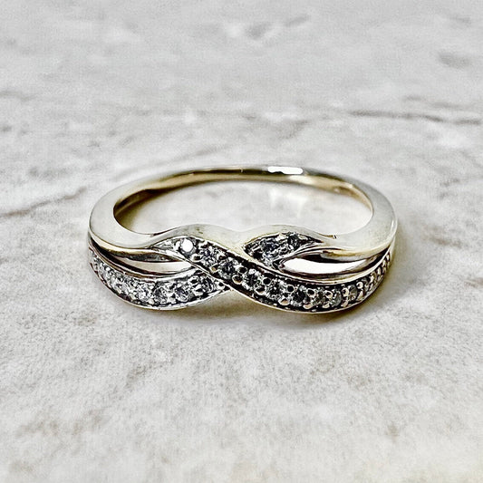 Vintage 14 Karat Yellow Gold Diamond Crossover Band Ring - WeilJewelry