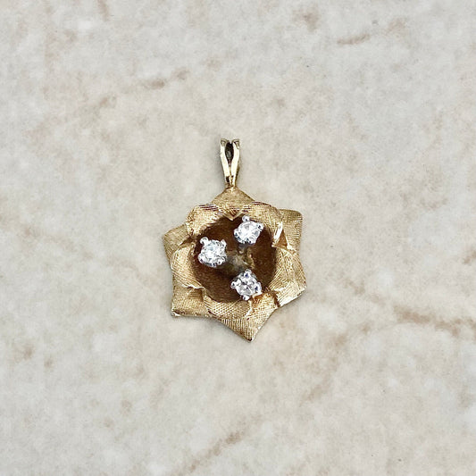 Vintage 14 Karat Yellow Gold Diamond Flower Pendant - WeilJewelry