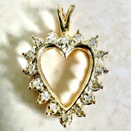 Vintage 14 Karat Yellow Gold Diamond Heart Pendant - WeilJewelry