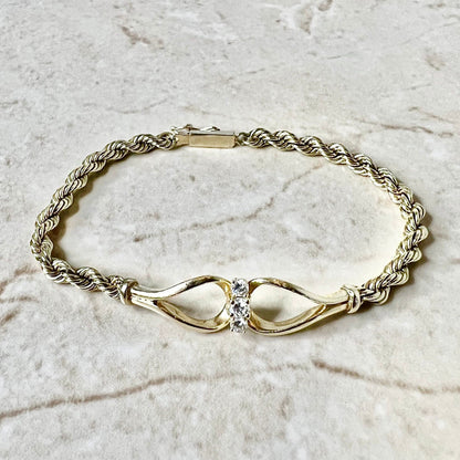 Vintage 14K Diamond Rope Bracelet - Yellow Gold Bracelet - Diamond Bracelet - Vintage Bracelet - Gold Chain Bracelet - Best Gift For Her