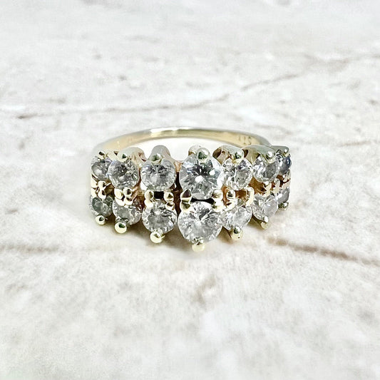 Vintage 14 Karat Yellow Gold Double Row 0.90 Carat Diamond Ring - WeilJewelry