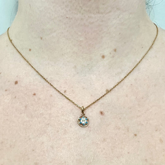 Vintage 14 Karat Yellow Gold & Enamel Star Of David Charm Pendant - WeilJewelry