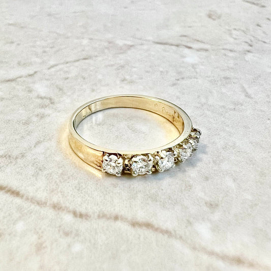 Vintage 14 Karat Yellow Gold Five - Stone 1/3 Carat Diamond Band Ring - WeilJewelry