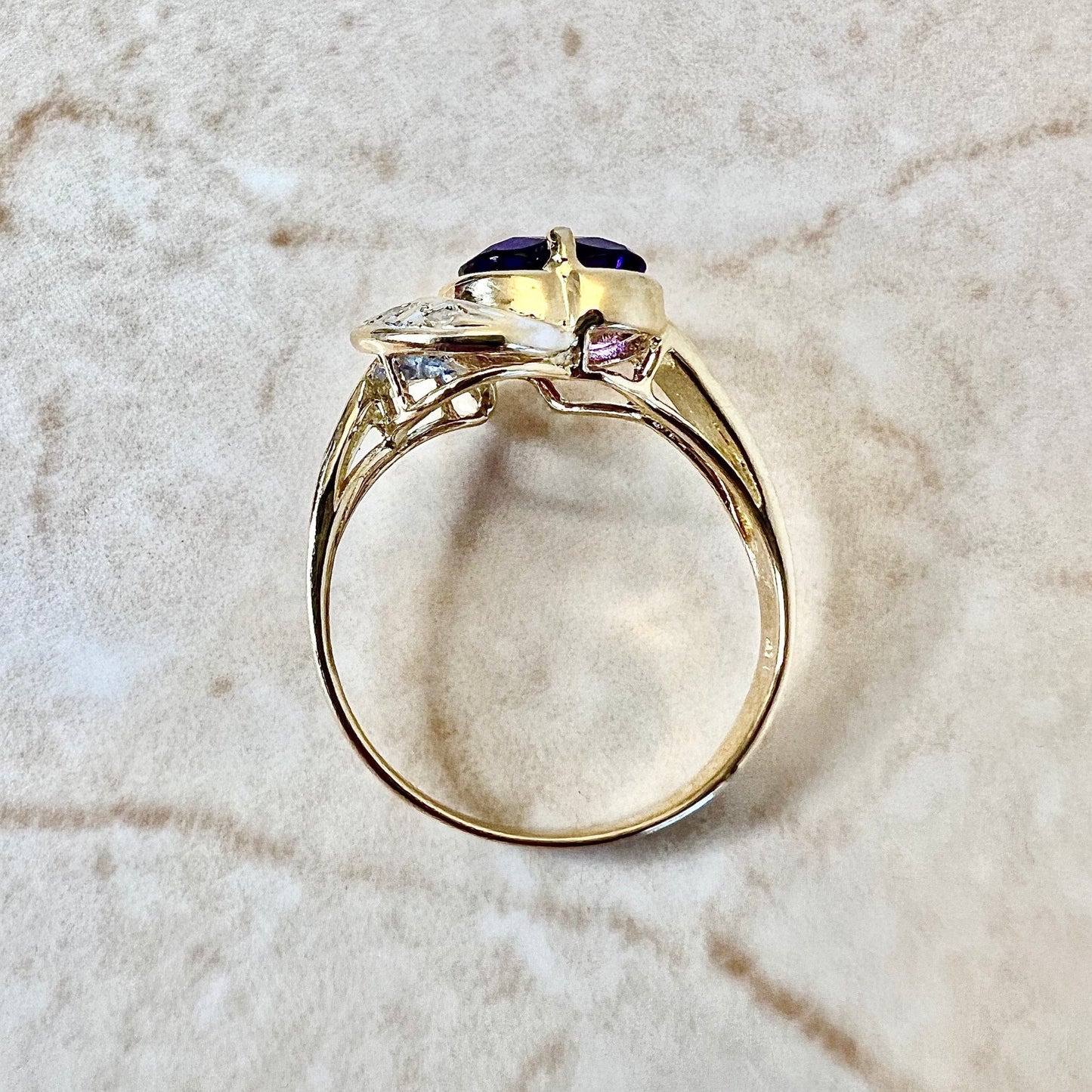 Vintage 14 Karat Yellow Gold Heart Shape Amethyst & Diamond Cocktail Ring - WeilJewelry