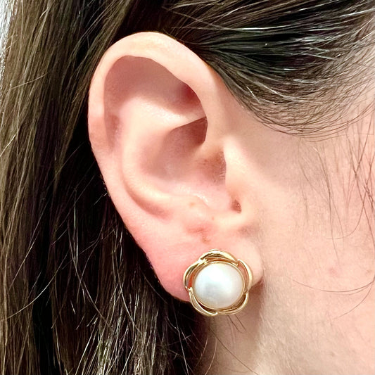 Vintage 14 Karat Yellow Gold Mabe Pearl Earrings - WeilJewelry