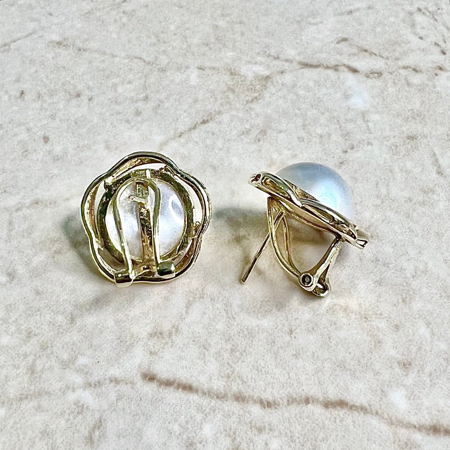 Vintage 14 Karat Yellow Gold Mabe Pearl Earrings - WeilJewelry