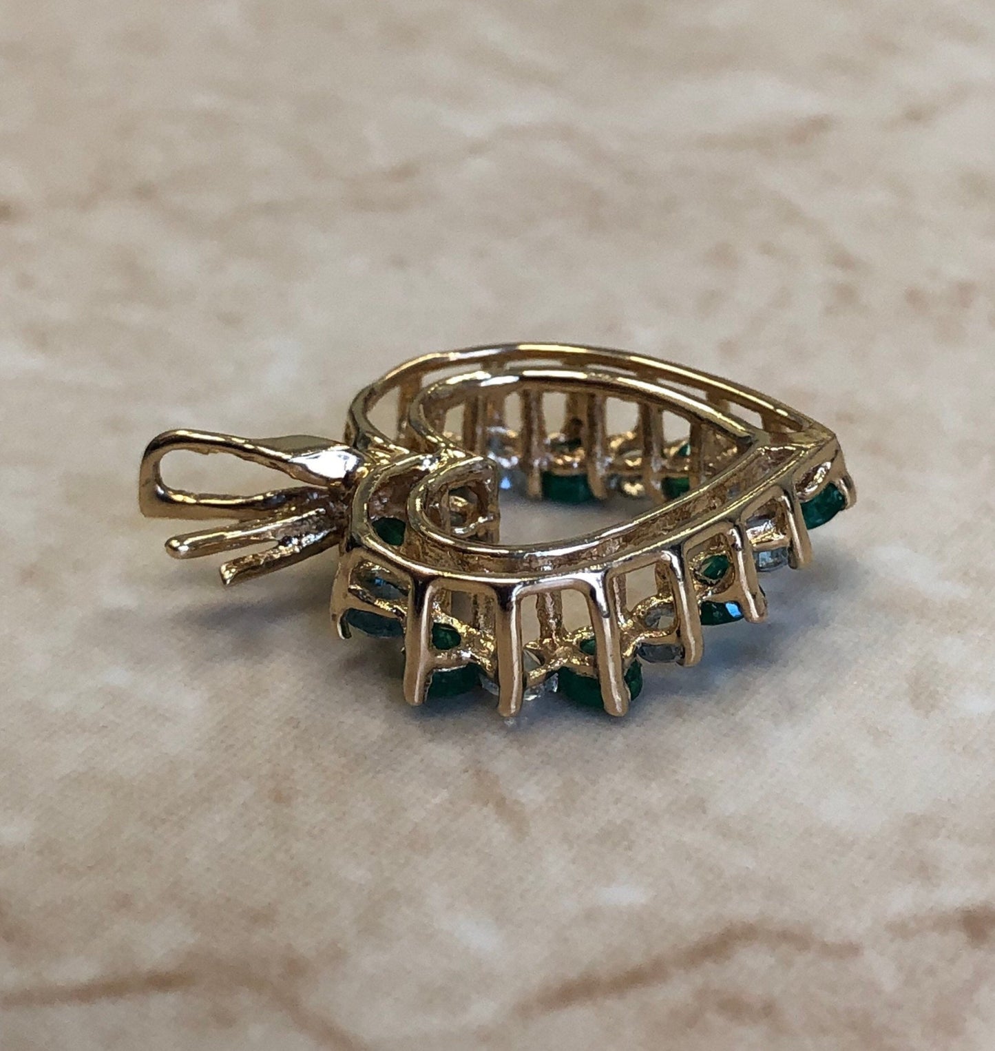 Vintage 14 Karat Yellow Gold Natural Emerald & Blue Topaz Heart Pendant - WeilJewelry