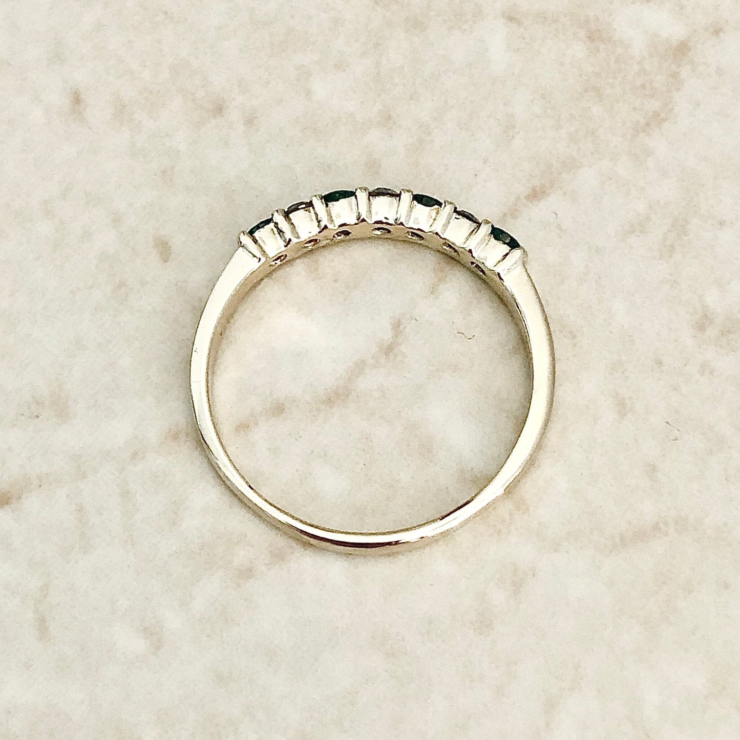 Vintage 14 Karat Yellow Gold Natural Emerald & Diamond Band Ring - WeilJewelry