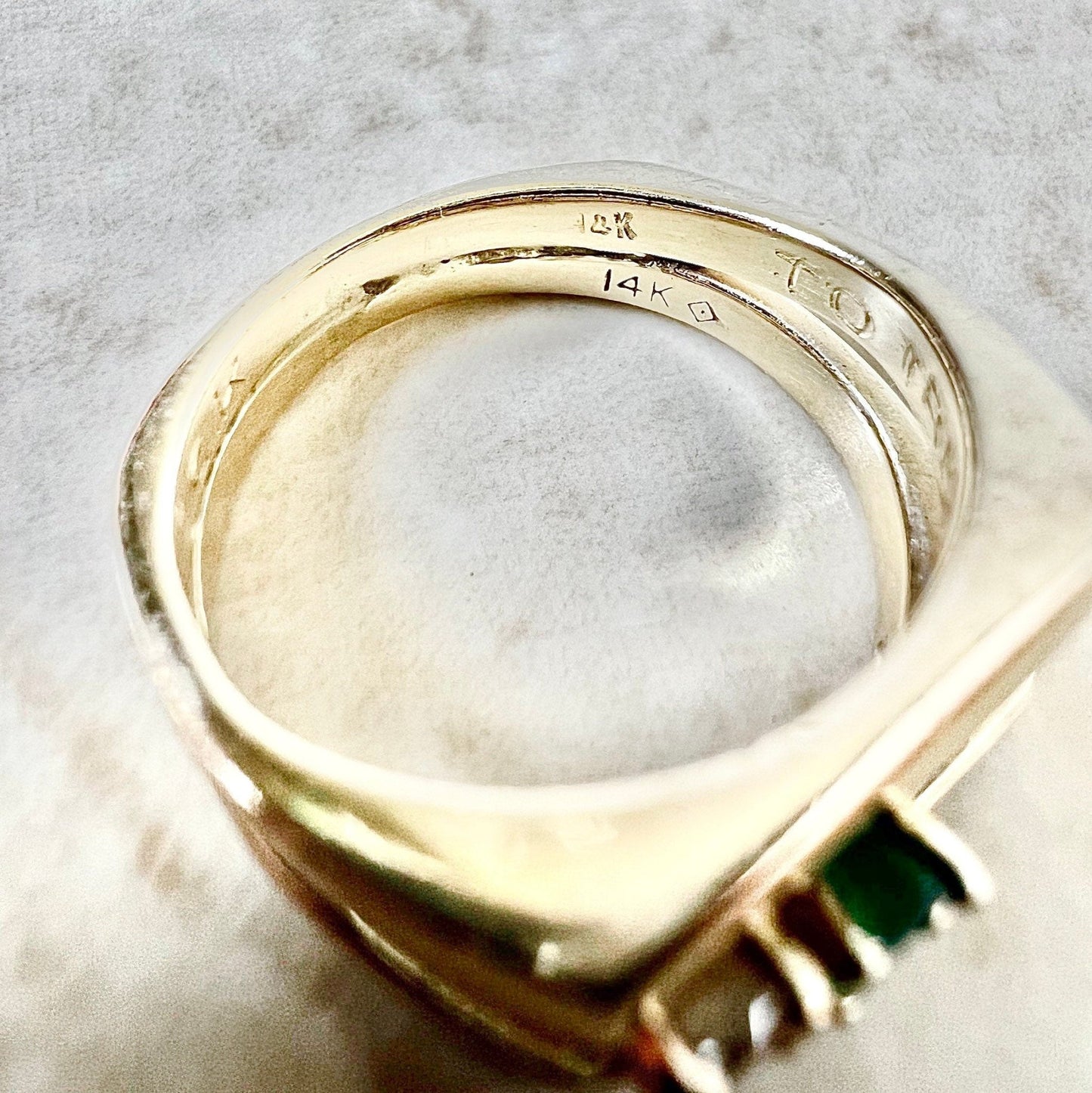 Vintage 14 Karat Yellow Gold Natural Emerald & Diamond Toi Et Moi Ring - WeilJewelry