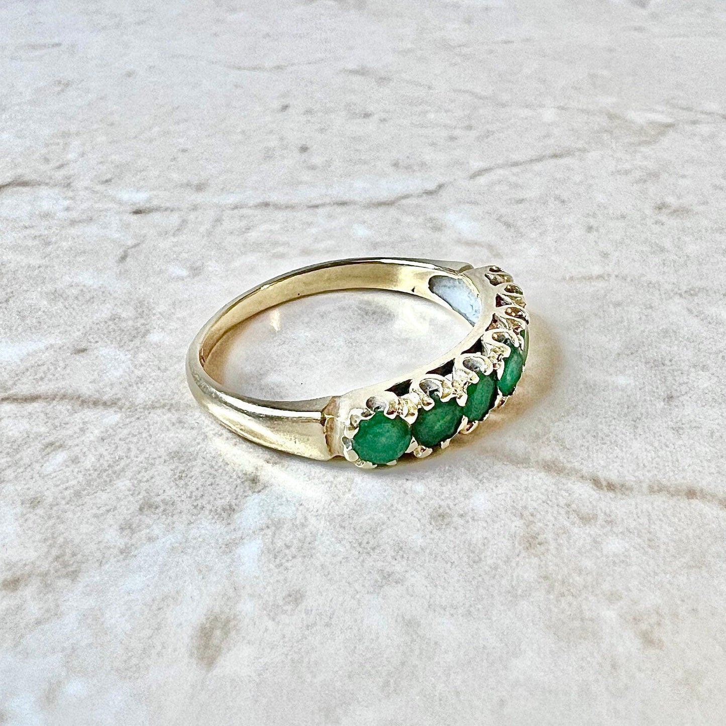 Vintage 14 Karat Yellow Gold Natural Emerald Seven - Stone Band Ring - WeilJewelry