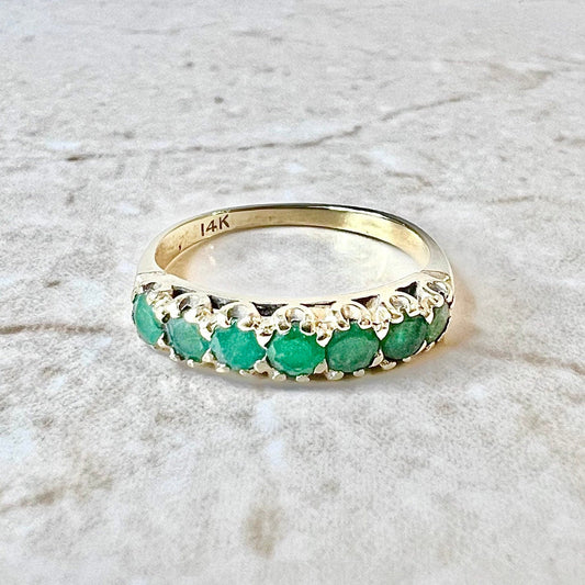 Vintage 14 Karat Yellow Gold Natural Emerald Seven - Stone Band Ring - WeilJewelry