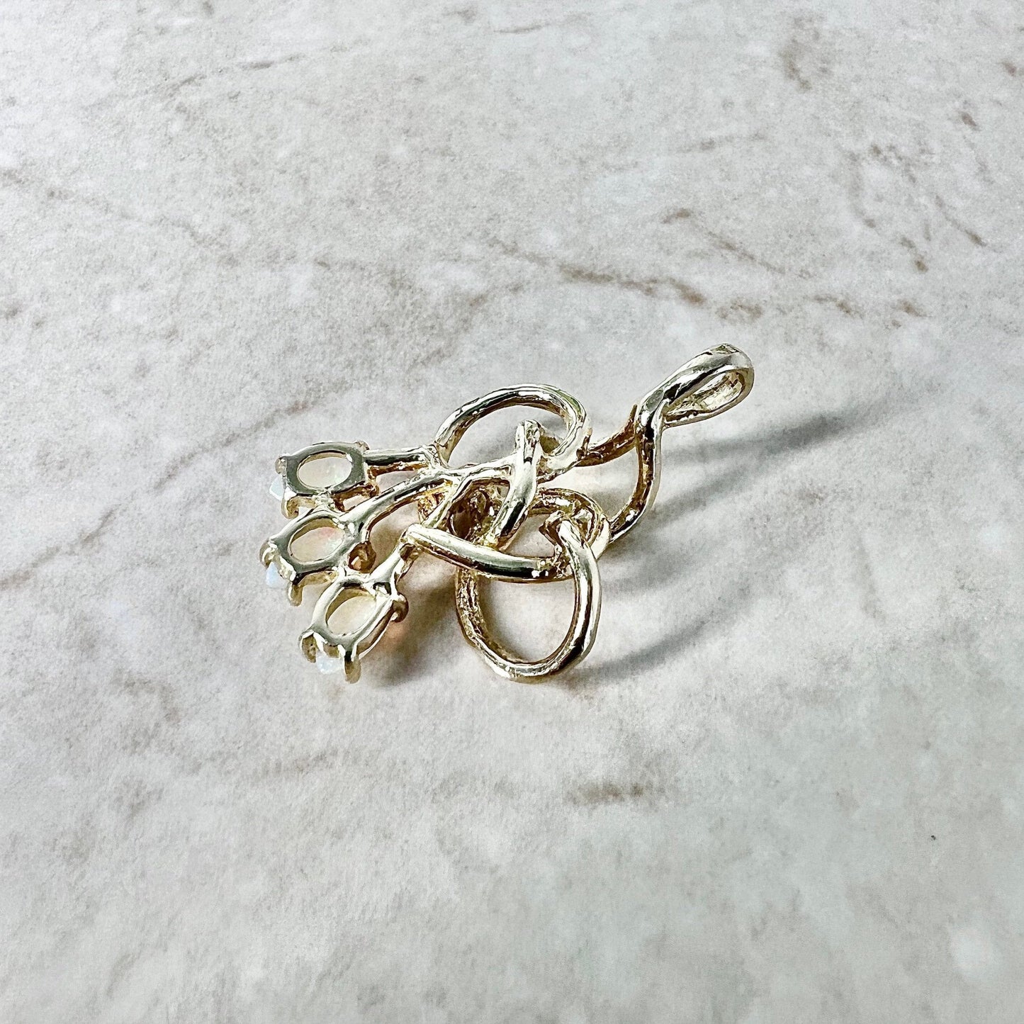 CLEARANCE 40% OFF - Vintage 14 Karat Yellow Gold Natural Opal & Diamond Pendant - WeilJewelry