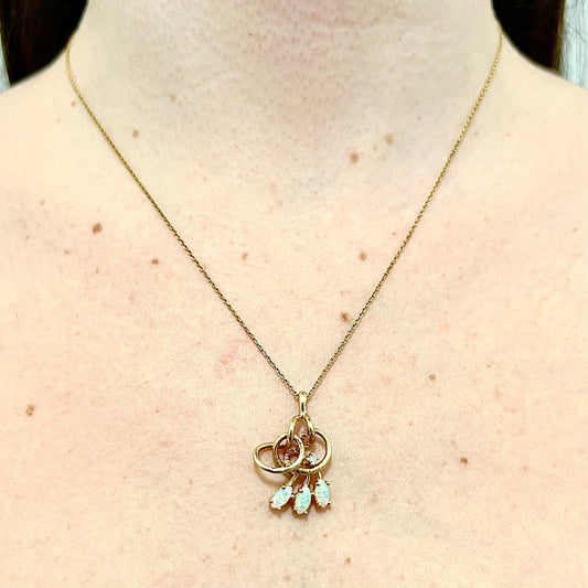 CLEARANCE 40% OFF - Vintage 14 Karat Yellow Gold Natural Opal & Diamond Pendant - WeilJewelry
