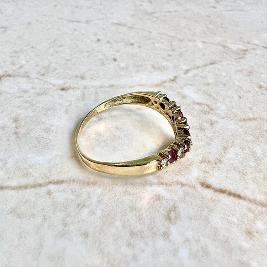 Vintage 14 Karat Yellow Gold Natural Ruby & Diamond Band Ring - WeilJewelry
