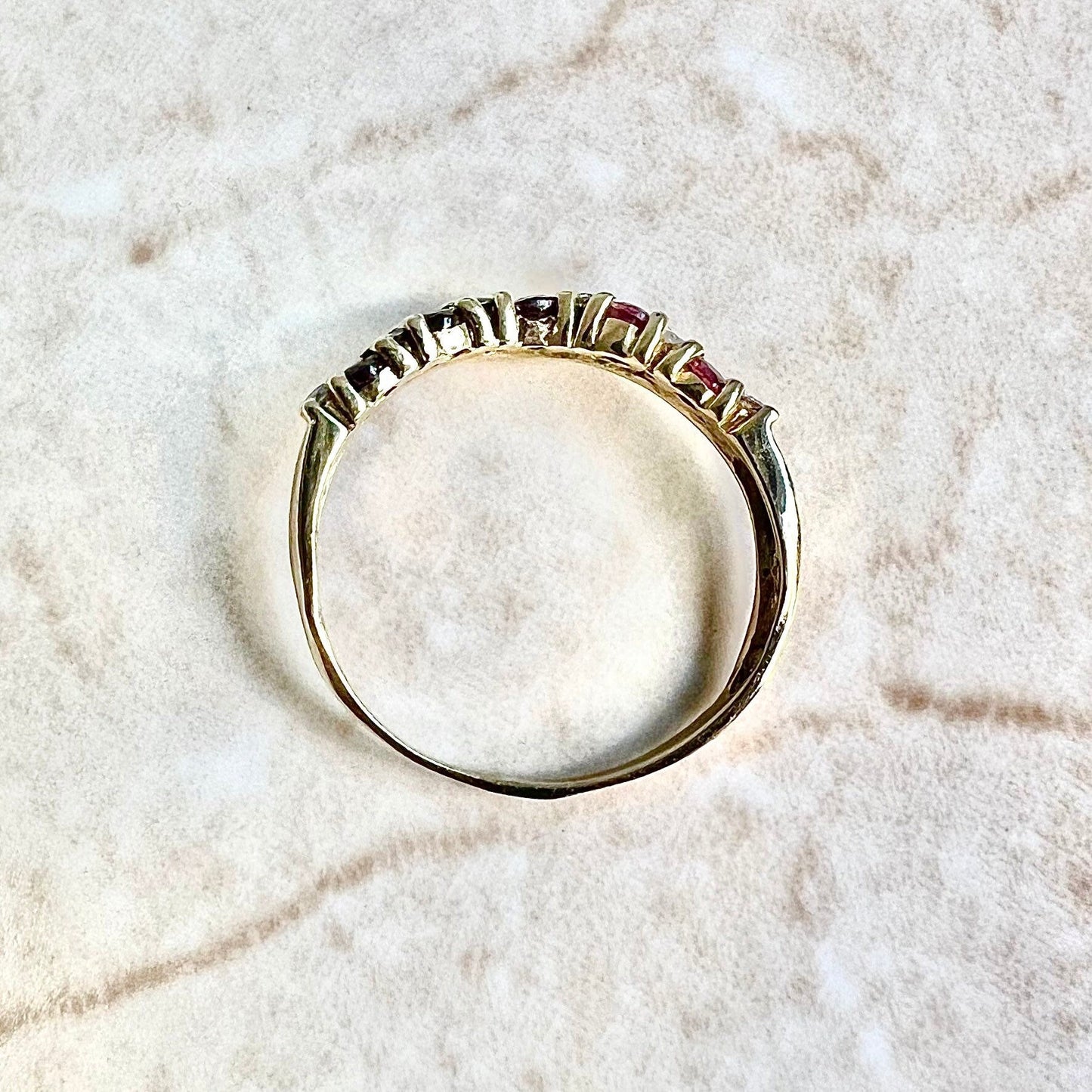 Vintage 14 Karat Yellow Gold Natural Ruby & Diamond Band Ring - WeilJewelry