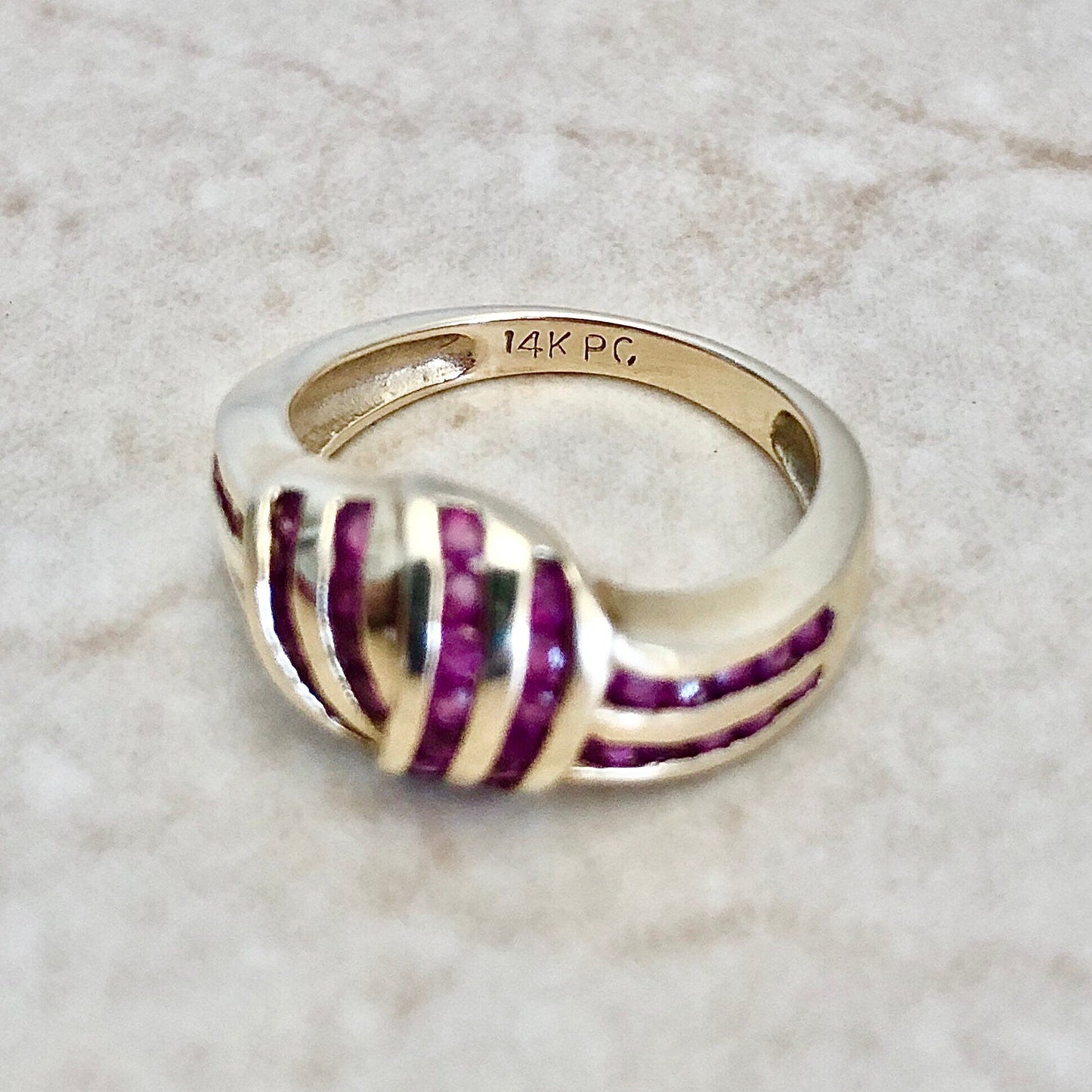 Vintage 14 Karat Yellow Gold Natural Ruby Knot Ring - WeilJewelry