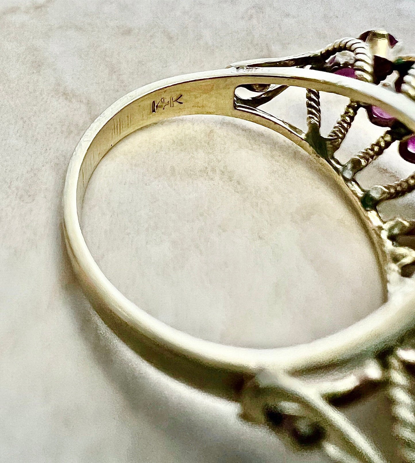 Vintage 14 Karat Yellow Gold Natural Ruby & Sapphire Cocktail Ring - WeilJewelry