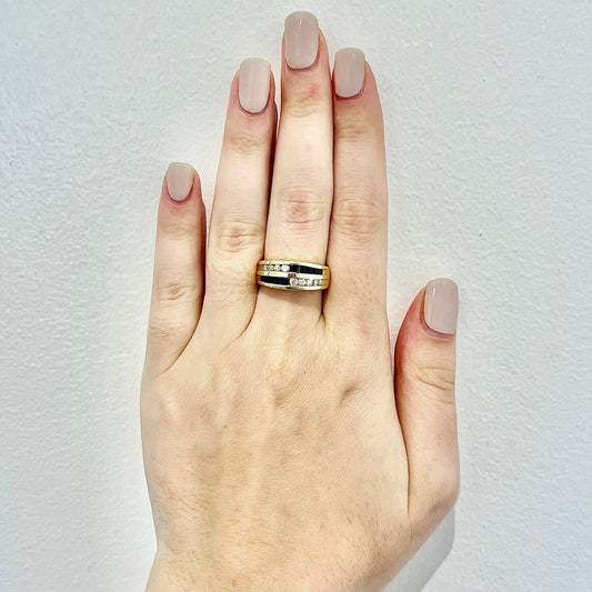 Vintage 14 Karat Yellow Gold Natural Sapphire & Diamond Band Ring - WeilJewelry