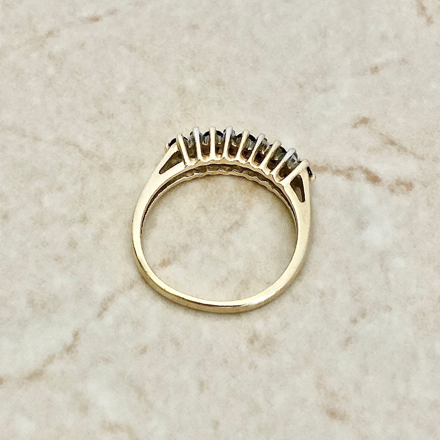 Vintage 14 Karat Yellow Gold Natural Sapphire & Diamond Band Ring - WeilJewelry