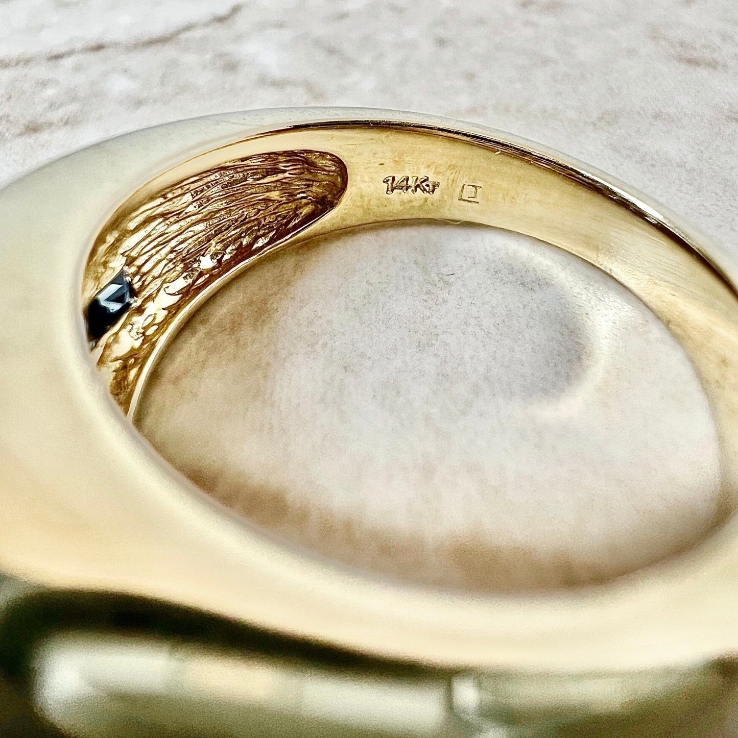 Vintage 14 Karat Yellow Gold Natural Sapphire & Diamond Band Ring - WeilJewelry