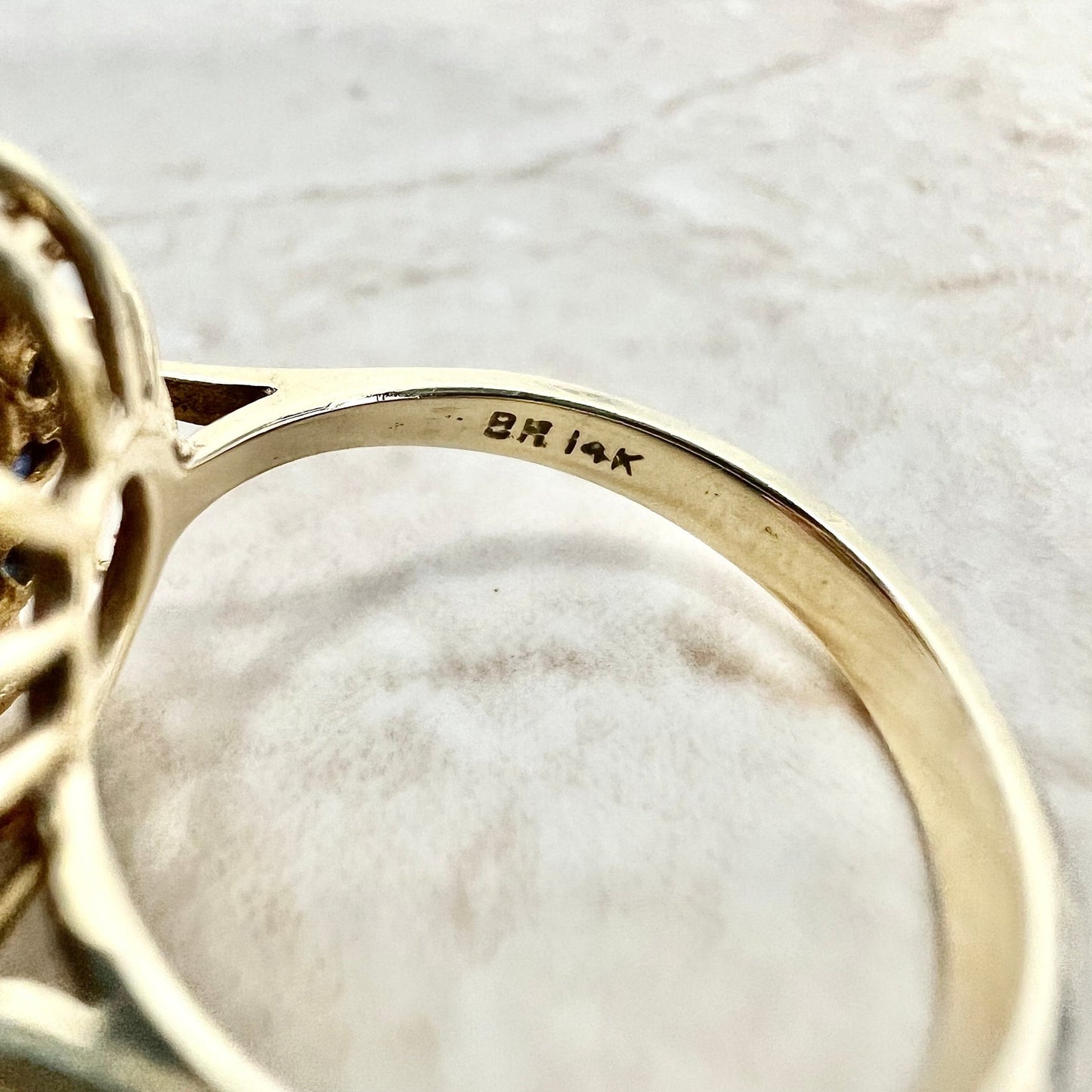 Vintage 14 Karat Yellow Gold Natural Sapphire & Diamond Double Halo Ring - WeilJewelry