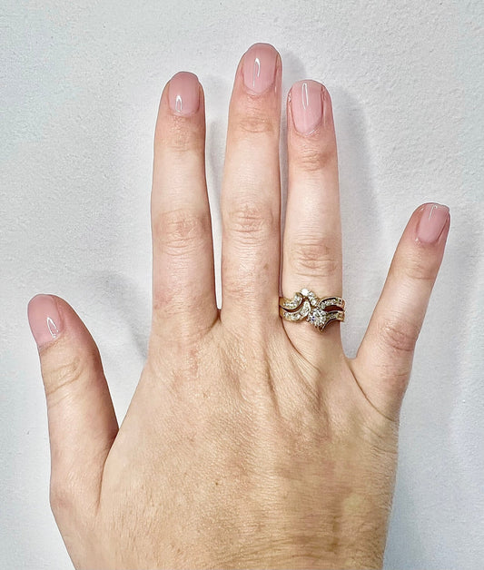 Vintage 14 Karat Yellow Gold Old European Diamond Engagement Ring & Wedding Band Set - WeilJewelry