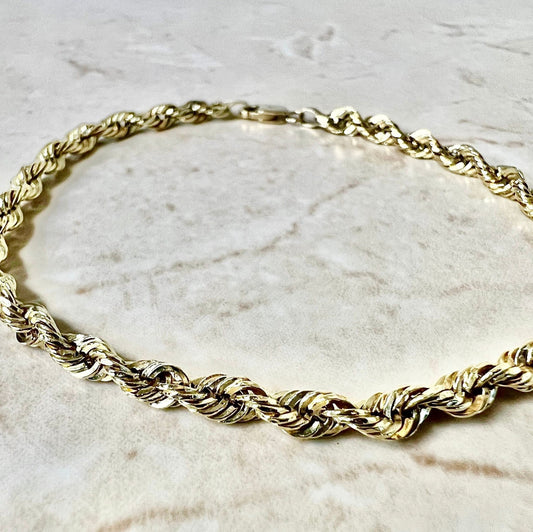 Vintage 14 Karat Yellow Gold Rope Chain Bracelet - WeilJewelry