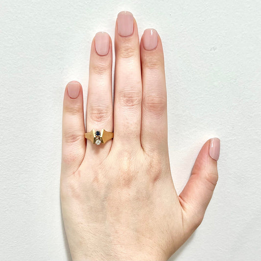 Vintage 14 Karat Yellow Gold Round Sapphire & Diamond Toi & Moi Ring - WeilJewelry