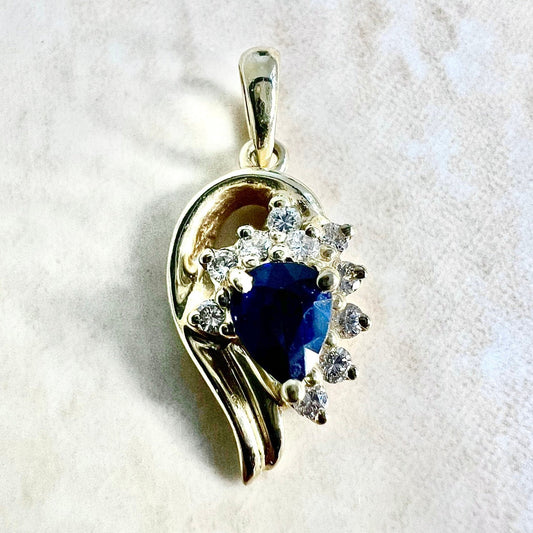 Vintage 14 Karat Yellow Gold Sapphire & Diamond Pendant - WeilJewelry