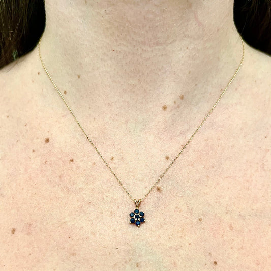 Vintage 14 Karat Yellow Gold Sapphire Halo Pendant Necklace - WeilJewelry