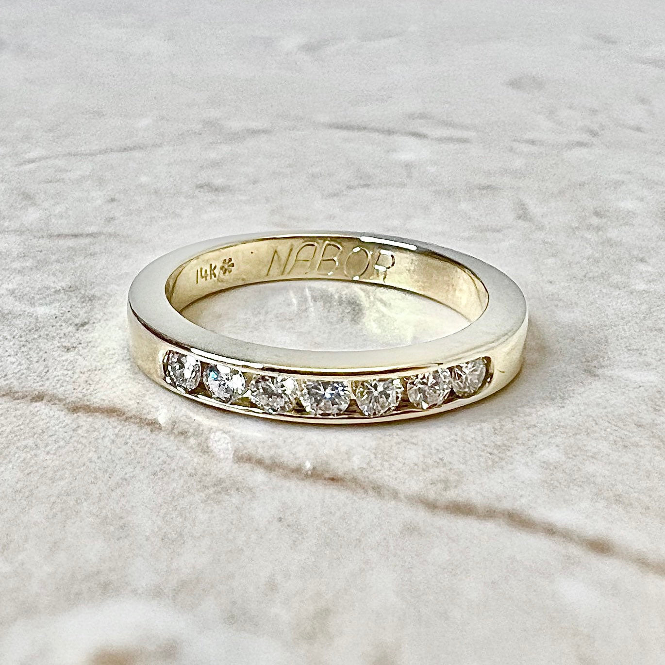 Vintage 14 Karat Yellow Gold Seven - Stone 0.20 Carat Diamond Wedding Band Ring - WeilJewelry