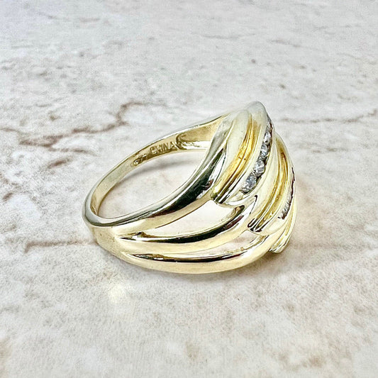 Vintage 14 Karat Yellow Gold Three - Row 0.30 Carat Diamond Cocktail Ring - WeilJewelry